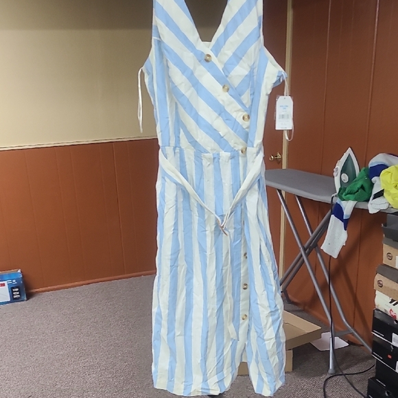 Blue and White Striped Sleeveless Dress - Picture 1 of 3